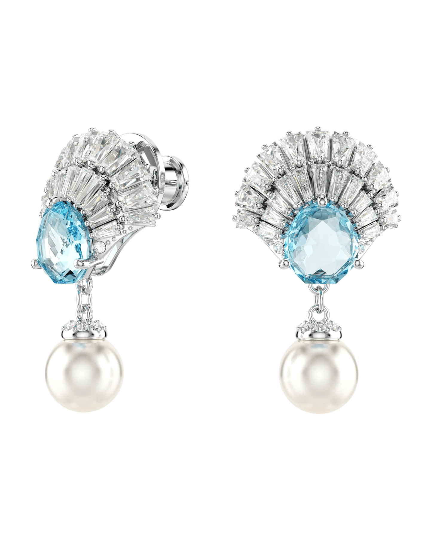 Aros Idylia Caracola Swarovski azul con perlas elegantes