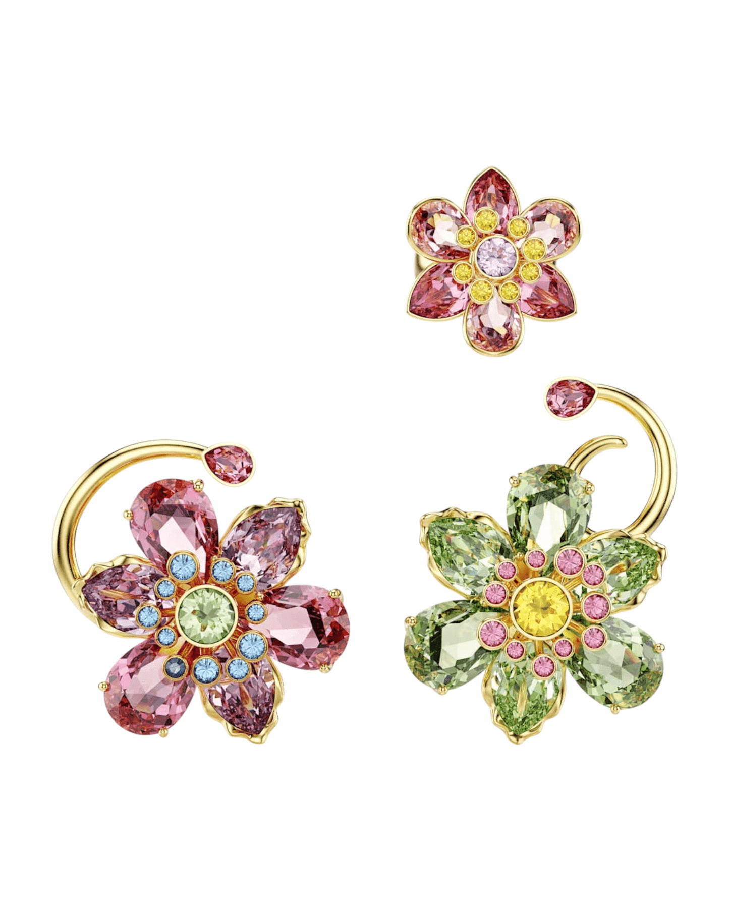 Set Aros Idyllia Swarovski flores multicolor doradas