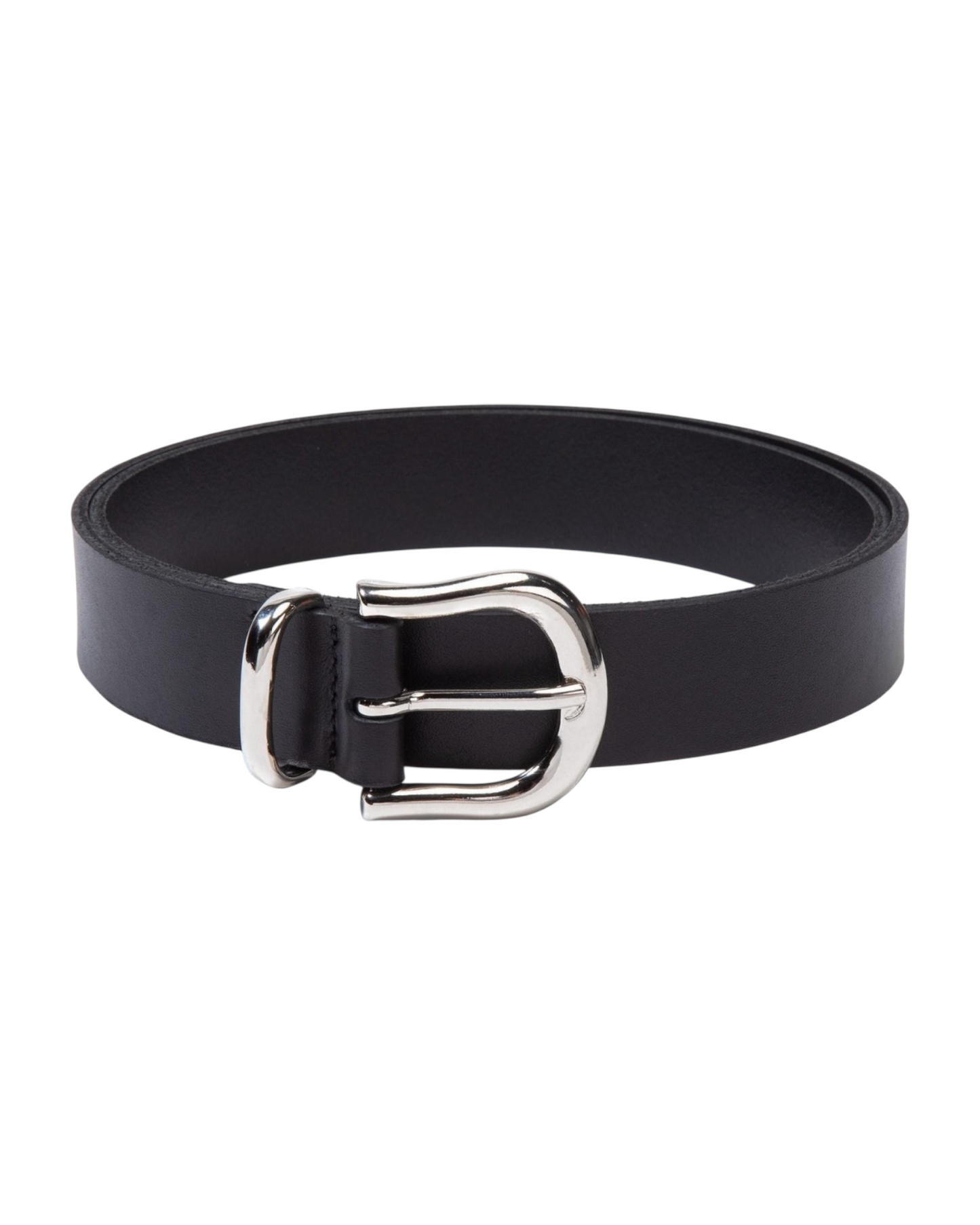Cinturón Negro con Hebilla Oval Plateada