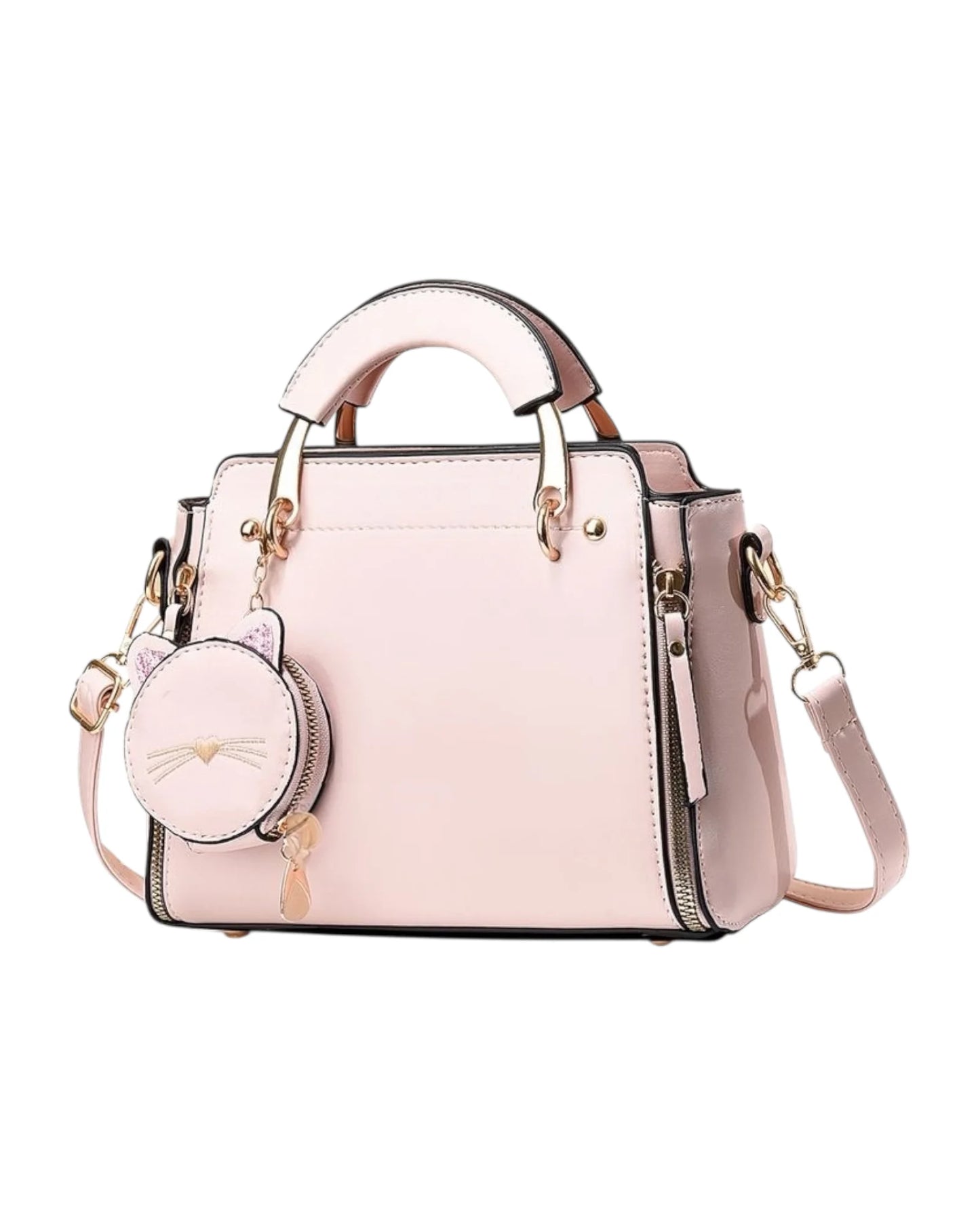 Cartera Mini Rosa Pastel con Charm Gatito y Correa