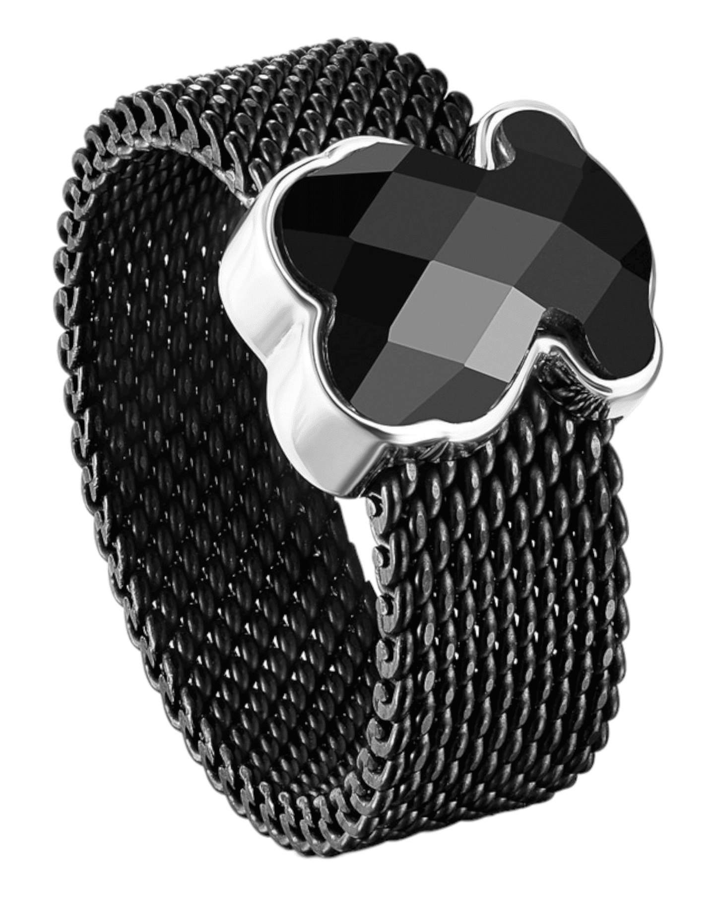 Tous anillo Mesh Ónix Oso plateado mujer