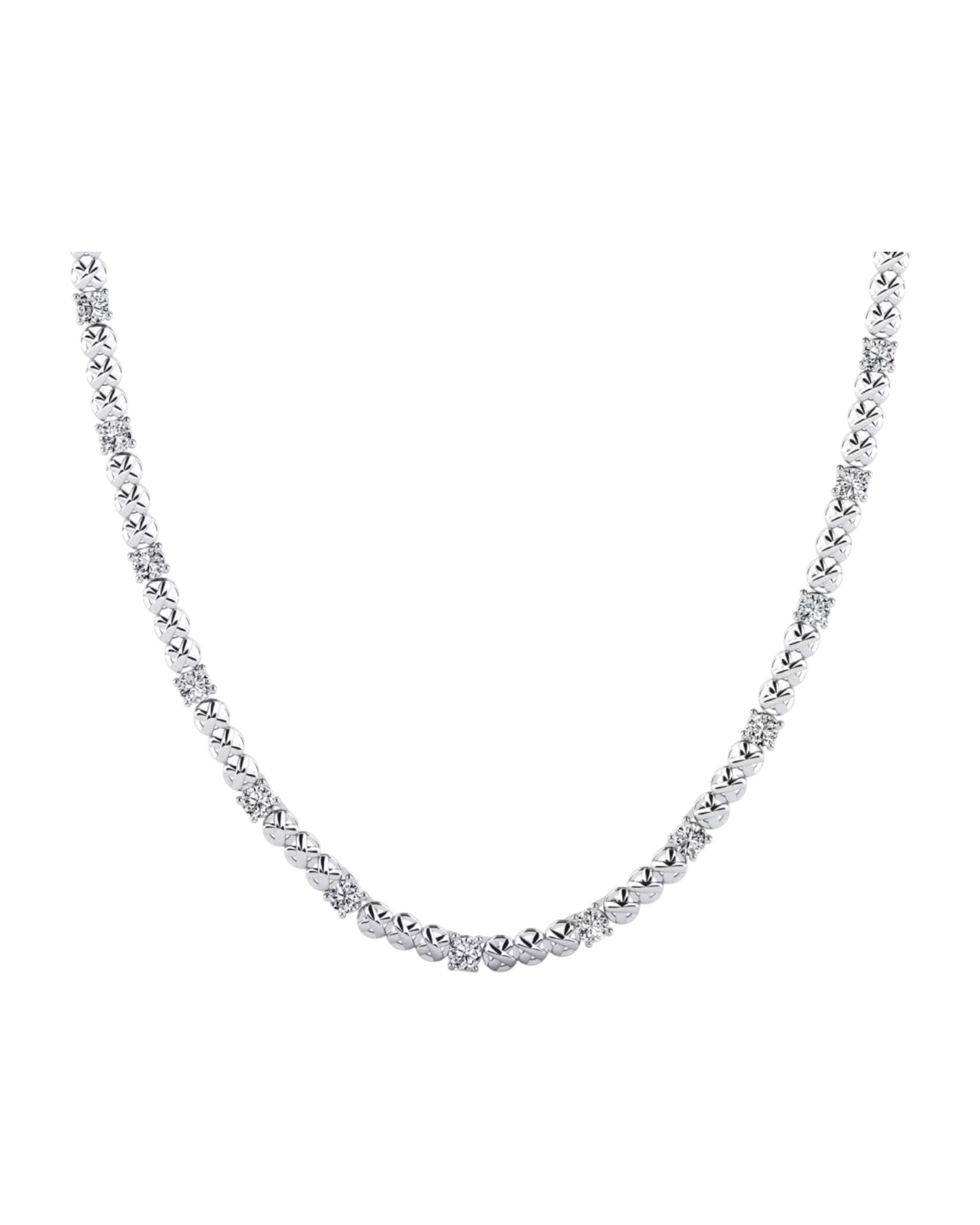 Collar Plateado Cordón con Tachas y Destello en Pavé