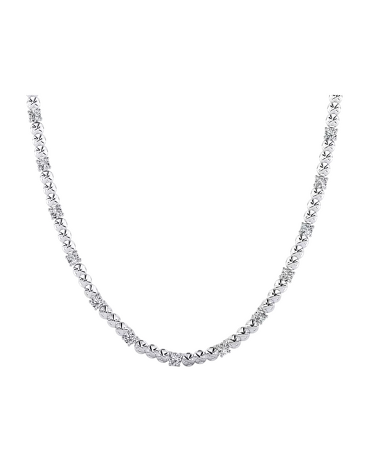 Collar Plateado Cordón con Tachas y Destello en Pavé