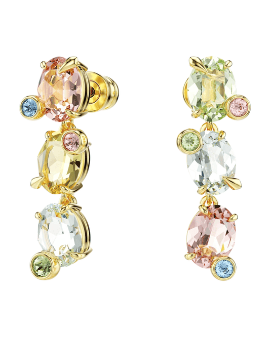 Aros Lágrima Gema Swarovski cortos multicolor dorados