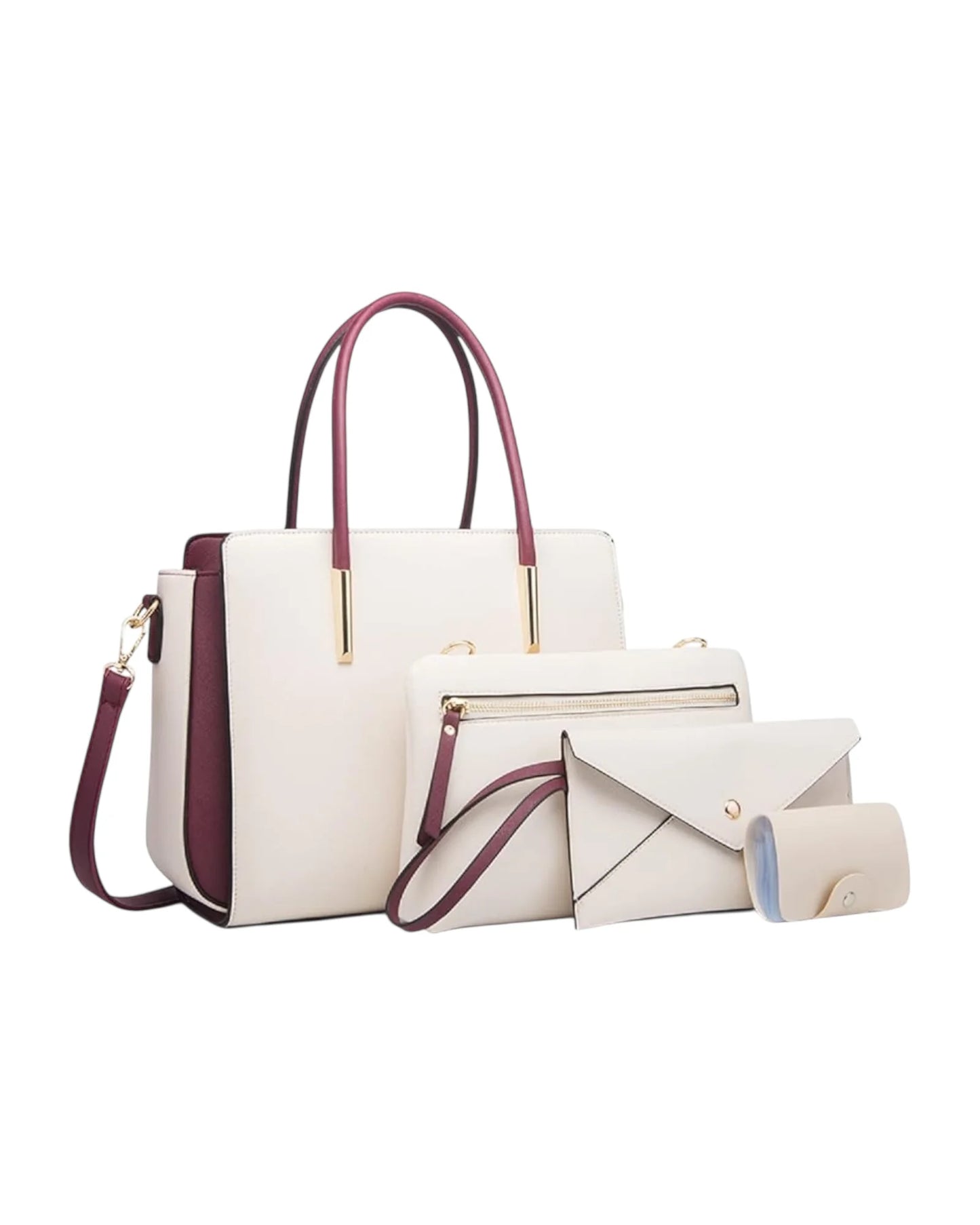 Set Cartera Tote Bicolor con Accesorios (4 piezas)